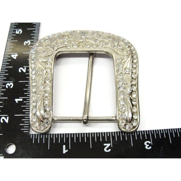 Classic Belt Buckle Vintage Rhinestone Silver Tone Western Scroll Cowgirl Bling - Picture 4 of 6